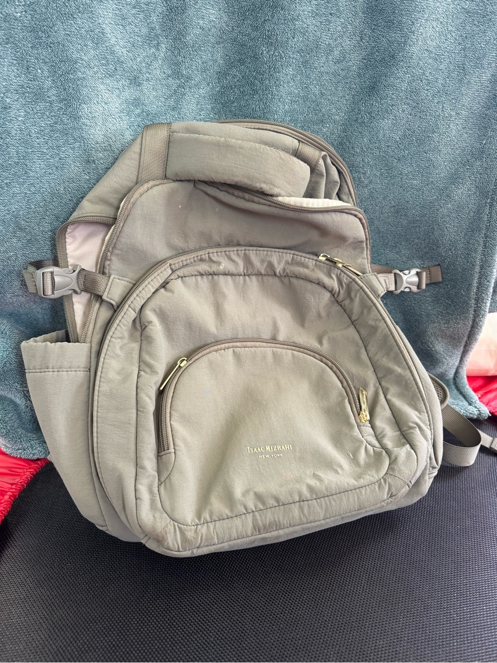 Isaac Mizrahi Olive Green Backpack with Gold Hardware